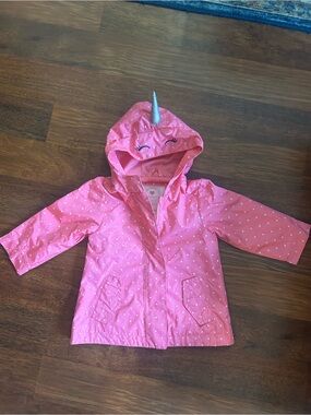 Carters 12M Pink Polka Dot Unicorn Hooded Raincoat